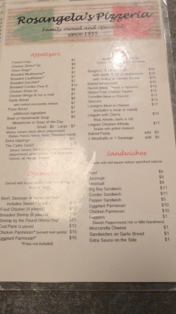 Rosangela’s Pizza Menu 2